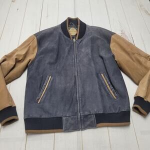 Vintage Members only leather varsity bomber jacket retro preppy blue tan XLT